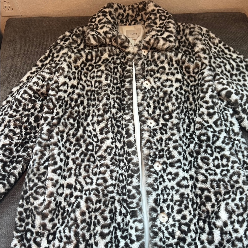 LOFT Brown and White Faux Fur Jacket